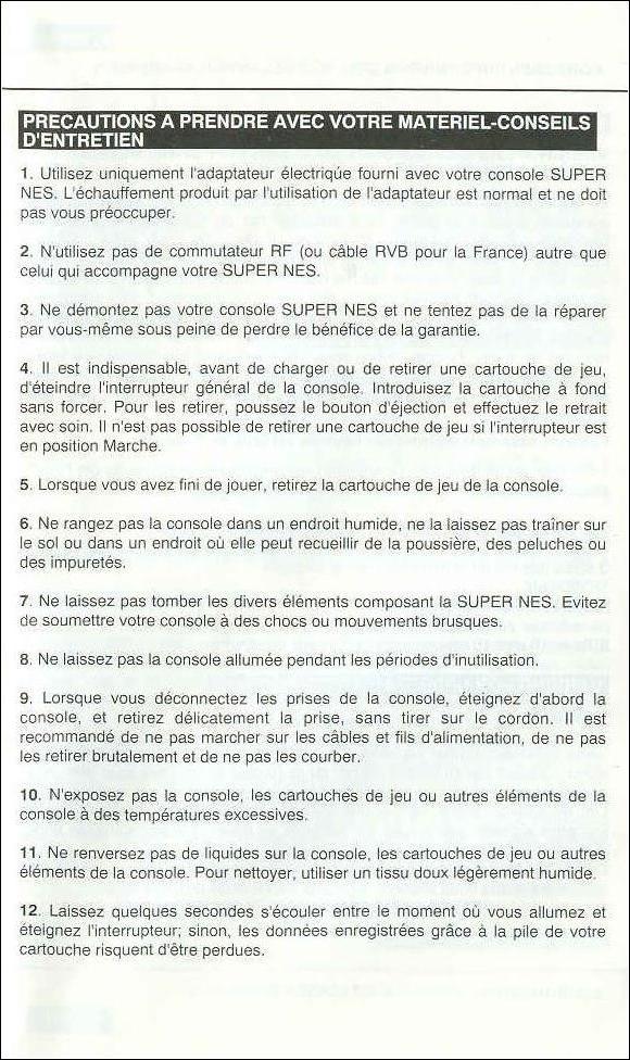 Infos et prcautions page II